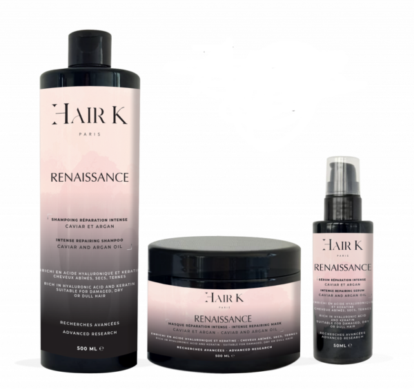 Trio réparation intense Caviar, argan, kératine et acide hyaluronique Hair K